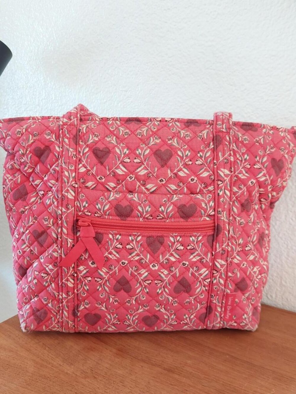 Vera Bradley Small Vera Tote in the charming red Imperial Hearts pattern, featur